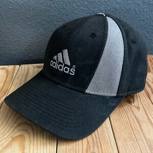 Adidas golf striped twirl embroidered black and gray velcro strap back cap